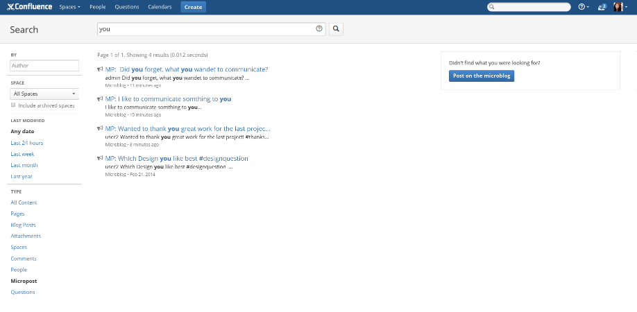 Microblogging for Confluence Screen 3