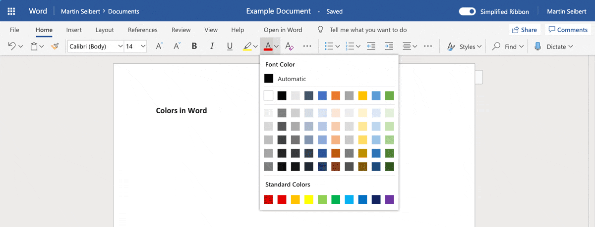 Farben in Word Online und Google Docs