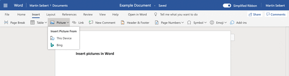 Insert Pictures in Word Online and Google Docs