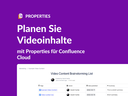 Beitragsbild für den Artikel: Videoproduktion in Confluence Cloud mit Properties