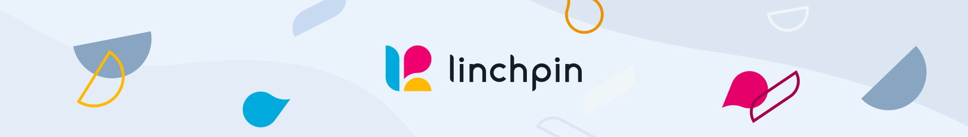 Linchpin Suite Social Intranet Header. Zu sehen ist das Logo mit einigen bunten, grafischen Elementen.